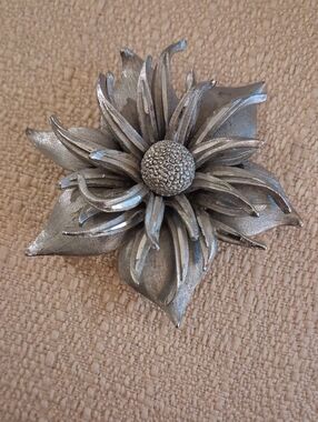 BSK Signed Vintage Silver Flower Brooch